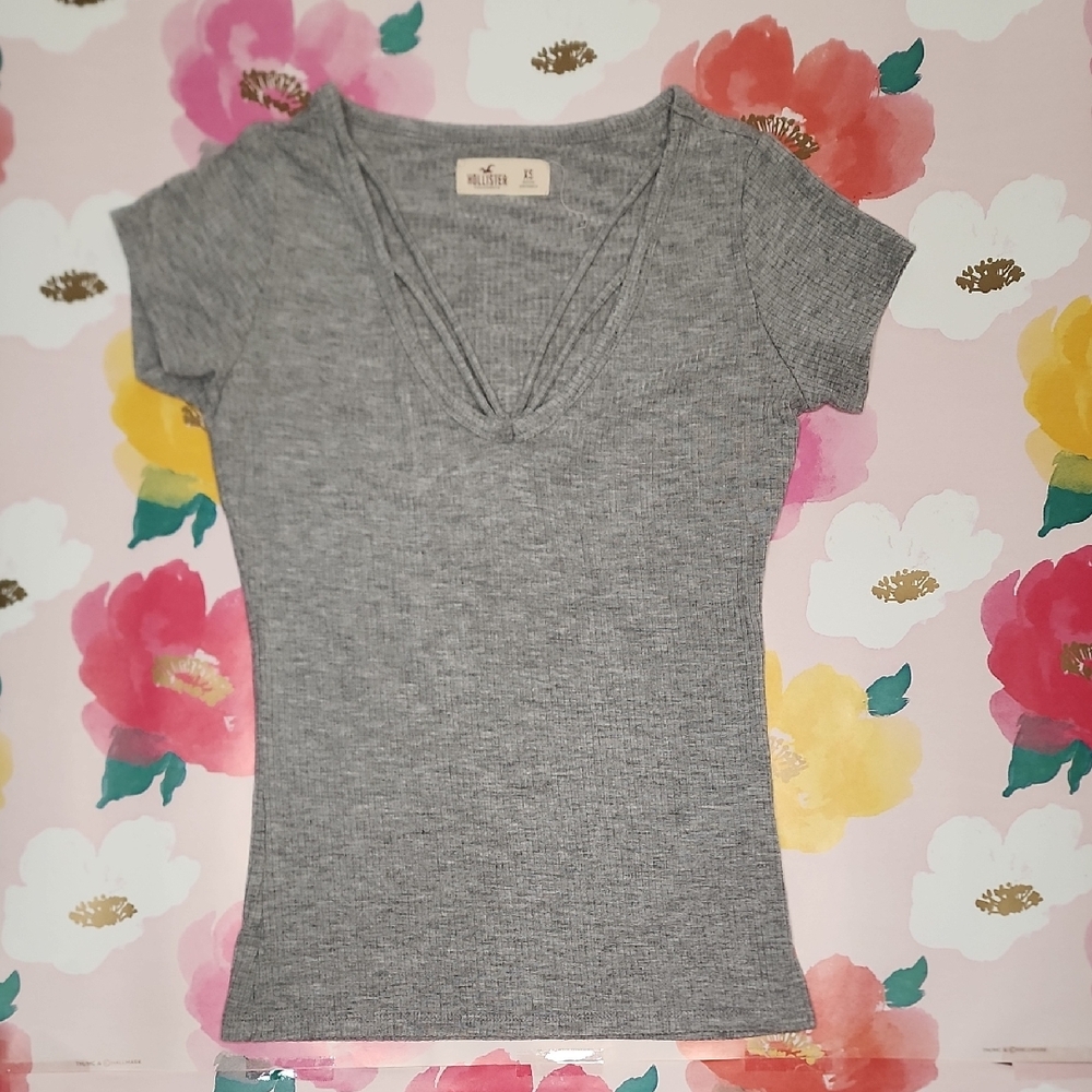 Hollister Strappy Ribbed Tee Grey Xs